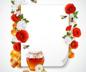 honey and flower with paper background vector