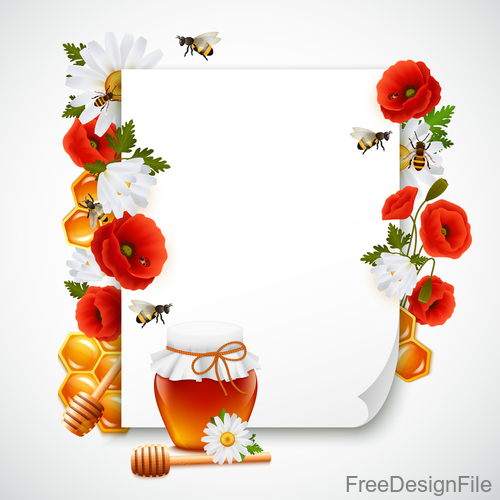 honey and flower with paper background vector