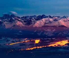 mountain ski resort dusk city lights