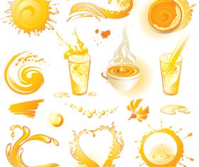 orange drink splashes illustration vector set