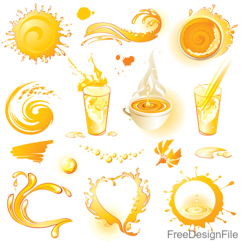 orange drink splashes illustration vector set