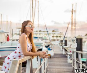 women with glasses blonde looking away Stock Photo