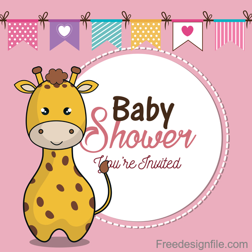 Baby shower card round design vectors 03
