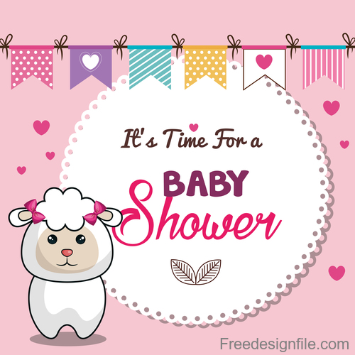 Baby shower card round design vectors 05