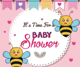 Baby shower card round design vectors 08