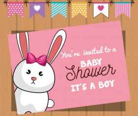 Baby shower card with wooden wall vector design 01
