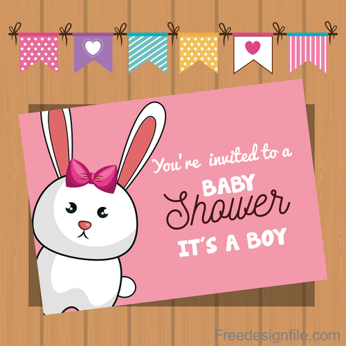 Baby shower card with wooden wall vector design 01