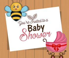 Baby shower card with wooden wall vector design 02