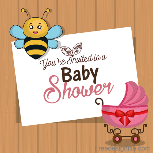 Baby shower card with wooden wall vector design 02