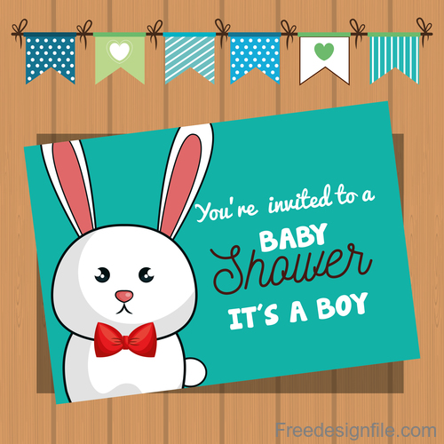 Baby shower card with wooden wall vector design 03