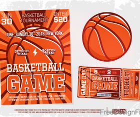 Basketball game ticket and flyer template vector 01