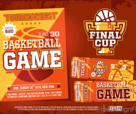 Basketball game ticket and flyer template vector 02
