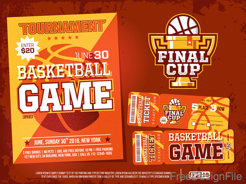 Basketball game ticket and flyer template vector 02