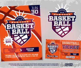 Basketball game ticket and flyer template vector 03