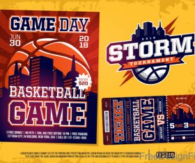 Basketball game ticket and flyer template vector 04