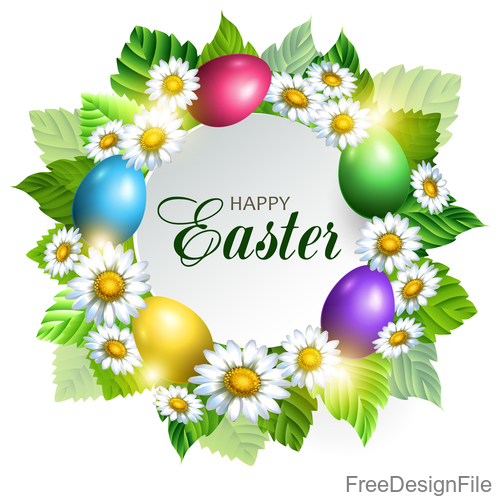 Beautiful easter wreath with easter egg vector 02