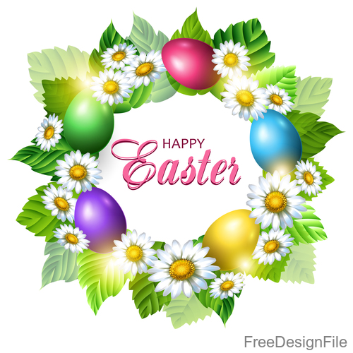Beautiful easter wreath with easter egg vector 04