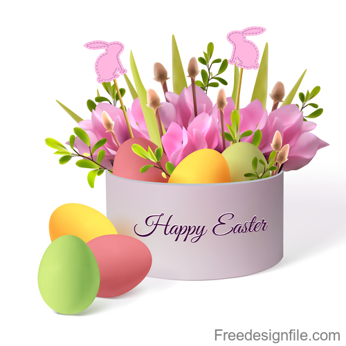 Beautiful flower with easter colored egg vector