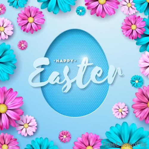 Beautiful flower with easter egg background vector