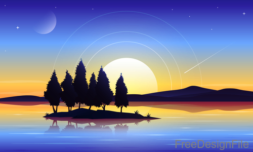 Beautyful lanscape with sunset vector
