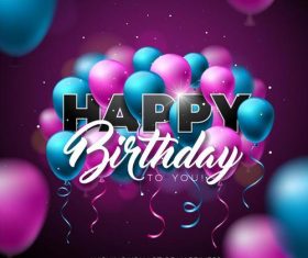 Birthday card design with purple blue balloons vector