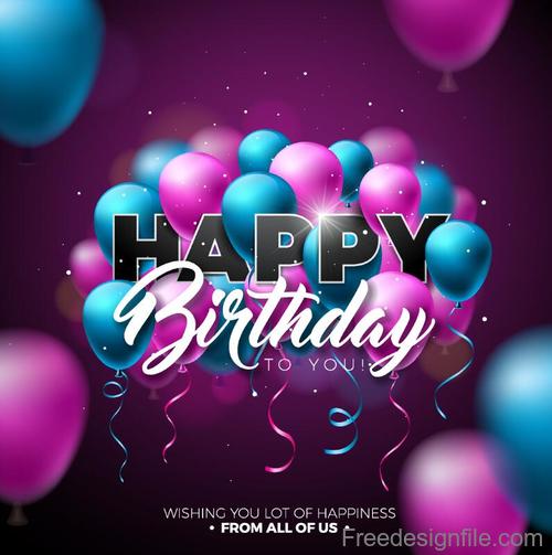 Birthday card design with purple blue balloons vector