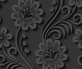 Black floral 3d seamless pattern vectors 01