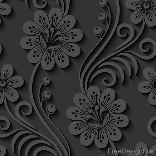 Black floral 3d seamless pattern vectors 01