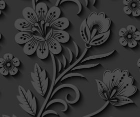 Black floral 3d seamless pattern vectors 03