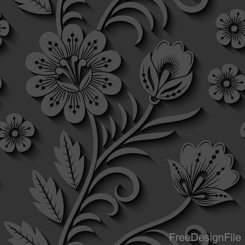Black floral 3d seamless pattern vectors 03