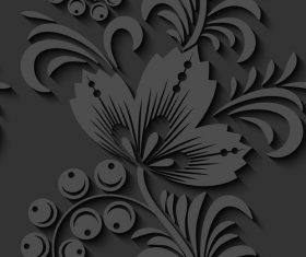 Black floral 3d seamless pattern vectors 04