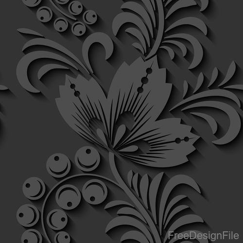 Black floral 3d seamless pattern vectors 04