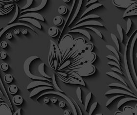 Black floral 3d seamless pattern vectors 05