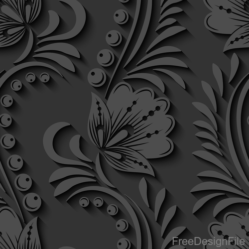 Black floral 3d seamless pattern vectors 05