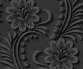 Black floral 3d seamless pattern vectors 06