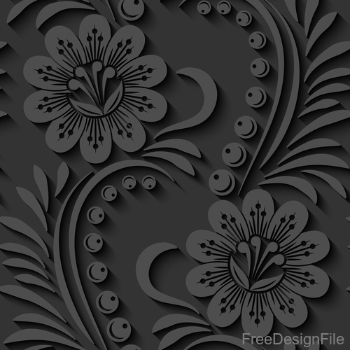 Black floral 3d seamless pattern vectors 06