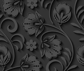 Black floral 3d seamless pattern vectors 07