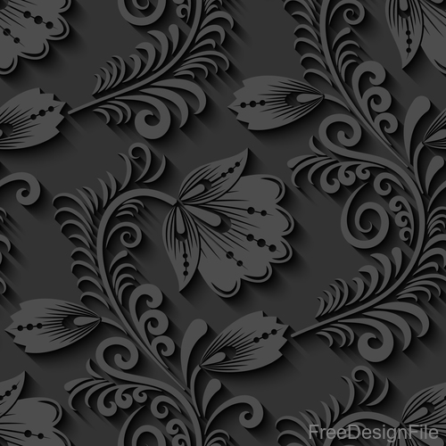 Black floral 3d seamless pattern vectors 09