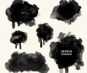 Black grunge ink splashes and stains vector 05
