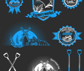Blue farm badge with labels design vector