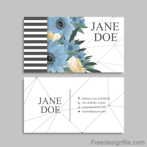 Business card template with blue flower vectors 01