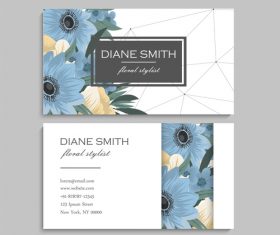 Business card template with blue flower vectors 02