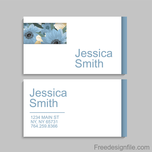 Business card template with blue flower vectors 03