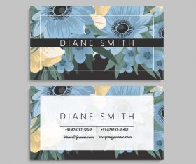 Business card template with blue flower vectors 04
