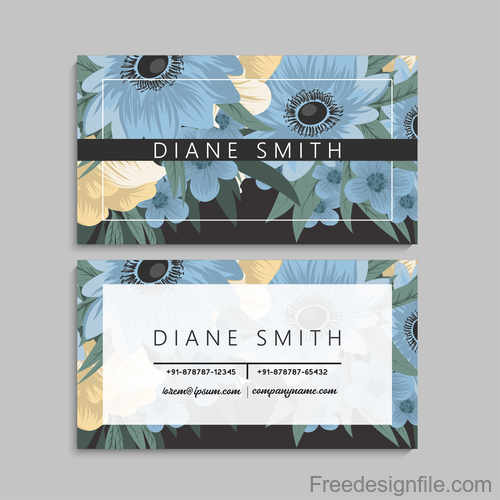 Business card template with blue flower vectors 04