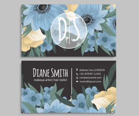 Business card template with blue flower vectors 05
