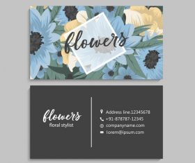 Business card template with blue flower vectors 06