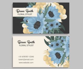 Business card template with blue flower vectors 07
