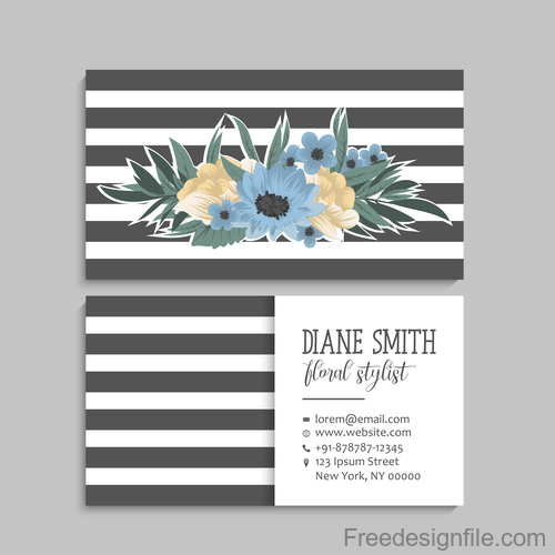 Business card template with blue flower vectors 08