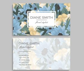 Business card template with blue flower vectors 09